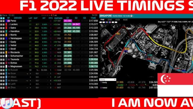 F1 2022 SINGAPORE GP RACE LIVE TIMINGS смотреть онлайн