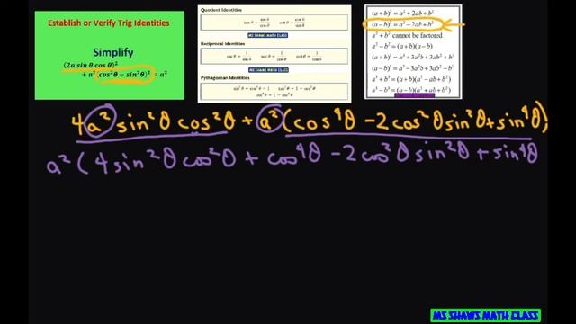 Verify (2a sin x cos x)^2 + a^2 (cos^2 x - sin^2 x)^2 = a^2. Trigonometric Identity смотреть онлайн