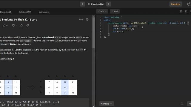 Sort the Students by Their Kth Score C++ #leetcode #contest смотреть онлайн