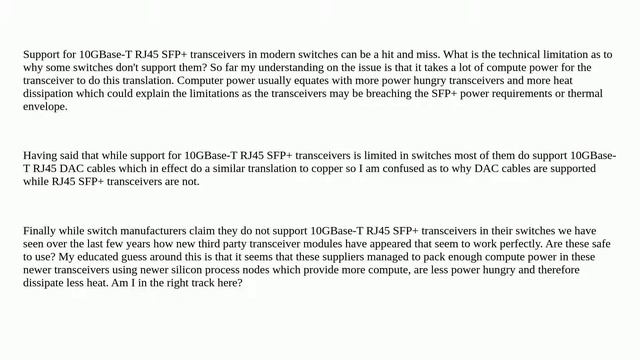 Networkengineering: Support for 10GBase-T RJ45 SFP+ transceivers смотреть онлайн