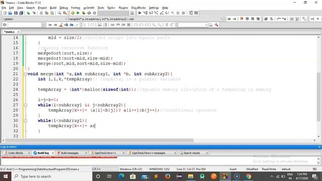 Merge sort in C смотреть онлайн