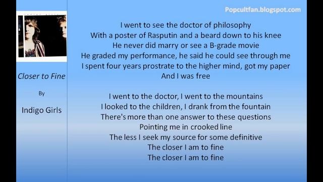 Indigo Girls - Closer to Fine (Lyrics) смотреть онлайн