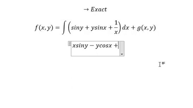 Calculus Help: Exact Differential Equations: (siny+ysinx+1/x)dx+(xcosy-cosx+1/y)dy=0 - SOLVED!! смотреть онлайн