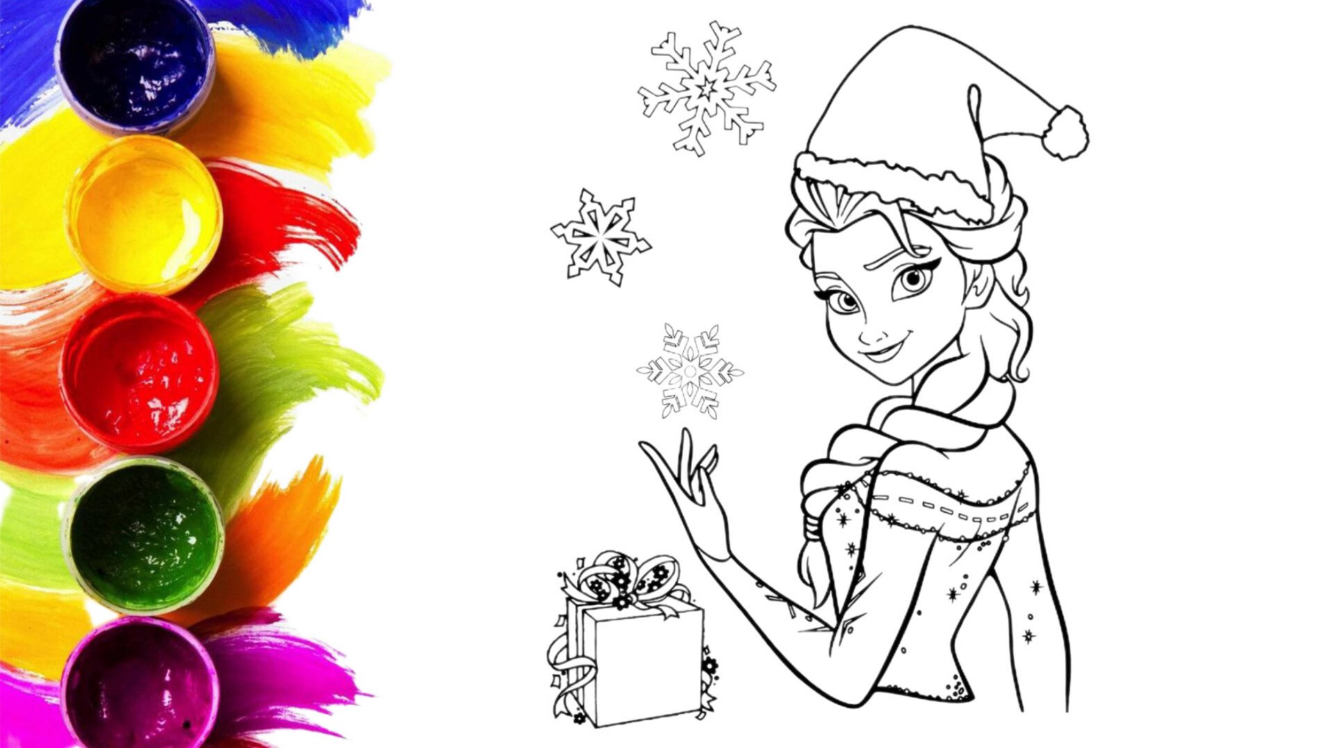 Принцесса Эльза в шапке Санты раскраска для детей смотреть онлайн