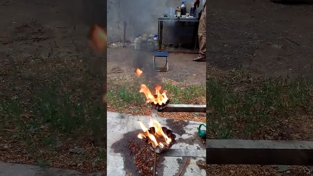 Горение высоко вязкого Мазута М100 после кавитационной обработки. смотреть онлайн