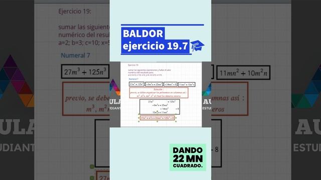 Solución álgebra de Baldor ejercicio 19 paso a paso #maths #algebradebaldor #baldor #study #excel смотреть онлайн