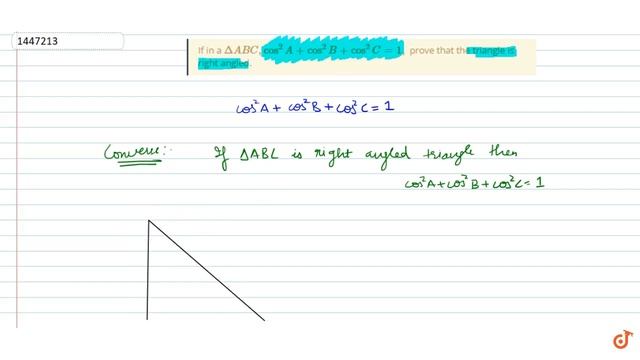 If in a ` Delta A B C ,cos^2A+cos^2B+cos^2C=1,`
prove that the triangle is right angled. смотреть онлайн