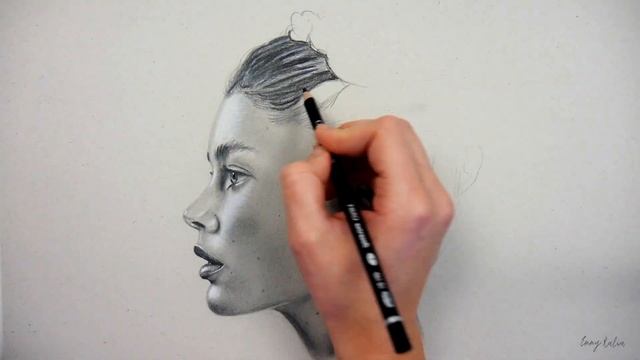Timelapse | Drawing, shading and blending a realistic profile portrait on grey paper | Emmy Kalia смотреть онлайн