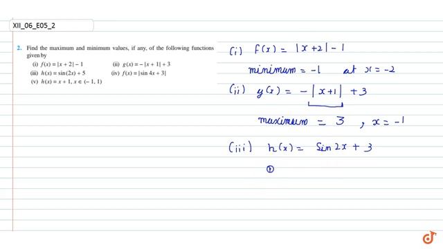 Find the maximum and minimum values, if any, of the following functions given by (i) `f (x) = |x... смотреть онлайн