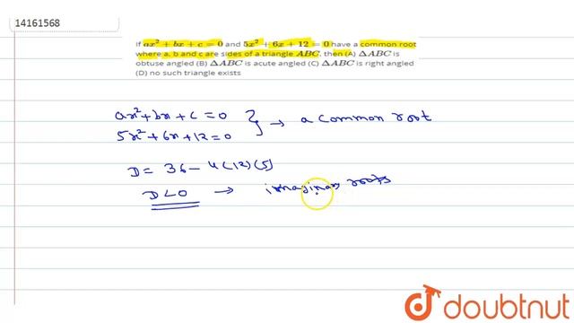 "If `ax^(2)+bx+c=0` and `5x^(2)+6x+12=0` have a common root where a, b and c are смотреть онлайн