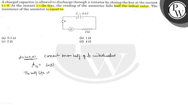 A charged capacitor is allowed to discharge through a resistor by c... смотреть онлайн