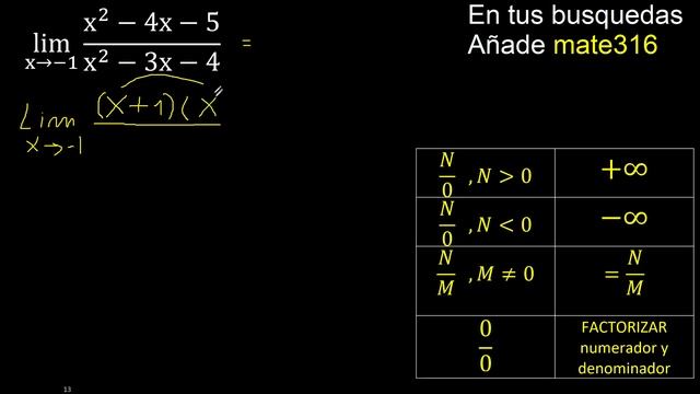 Lim (x^2-4x-5)/(x^2-3x-4) . Limite de funciones , caso 0/0 indeterminado смотреть онлайн