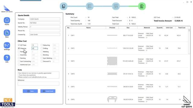 Smart Laser Estimating/Quoting Software