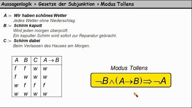 Aussagenlogik ►Gesetze der Subjunktion ►Modus tollens смотреть онлайн