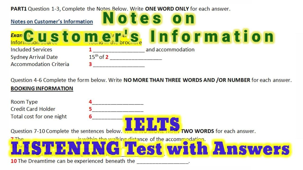 Notes on CUSTOMER's Information Listening Test | Actual Listening Test 2 with answers смотреть онлайн
