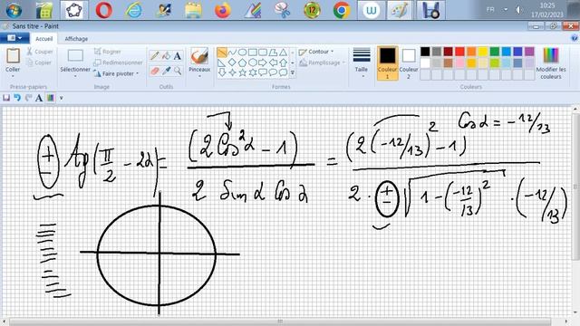 Trigonométrie - Sachant que cos(a) =-12/13 calculer tg(pi/2-2a) смотреть онлайн