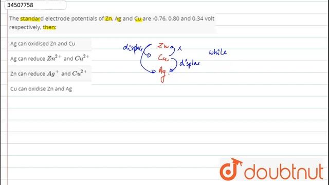 The standard electrode potentials of Zn, Ag and Cu are -0.76, 0.80 and 0.34 volt respectively, then смотреть онлайн