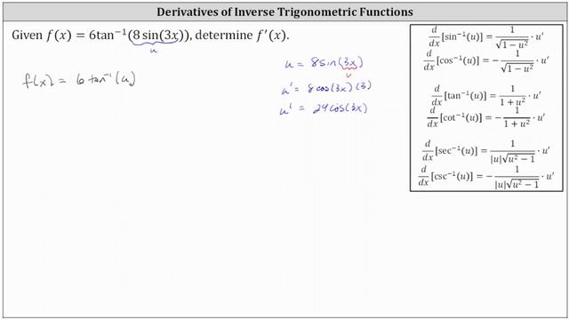 Derivative of a Composite Inverse Tangent Function: y=6arctan(8sin(3x)) смотреть онлайн
