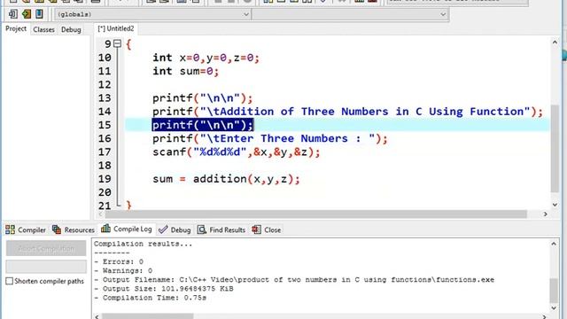 Addition of Three Numbers in C Using Function смотреть онлайн