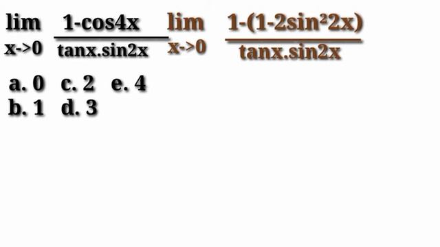 Pembahasan soal limit trigonometri. Lim x mendekati 0 1- cos4x per tanxsin2x смотреть онлайн