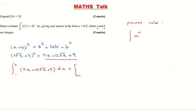 (A_LEVEL MATHS) INTEGRAL OF ∫(2x^(1/(2 ))+3)^(2 ) dx from 1 to 2 смотреть онлайн