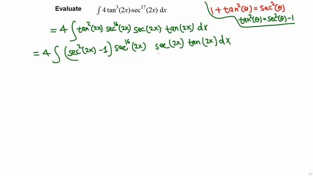 Trigonometric Integrals: tan^3 (2x) sec^17 (2x) смотреть онлайн