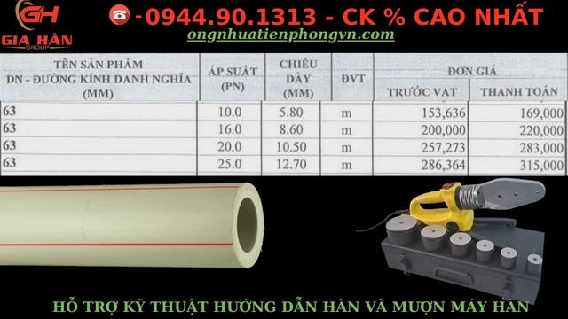 ỐNG PPR D63 NHỰA TIỀN PHONG - PN10 - PN16 - PN20 - PN25
