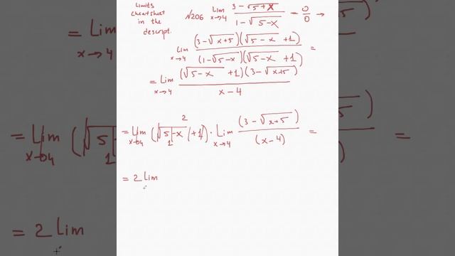 #206 (3-(5+x)^(1/2))/(1-(5-x)^(1/2)) [Demidovich] смотреть онлайн