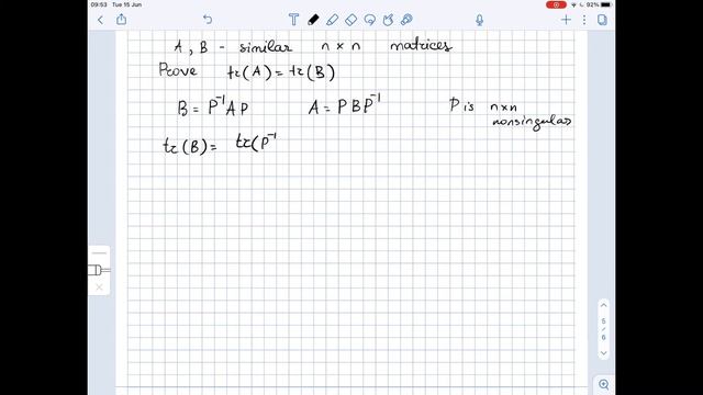 Prove that if A and B are similar n x n matrices, then tr(A) = tr(B) | Plainmath смотреть онлайн