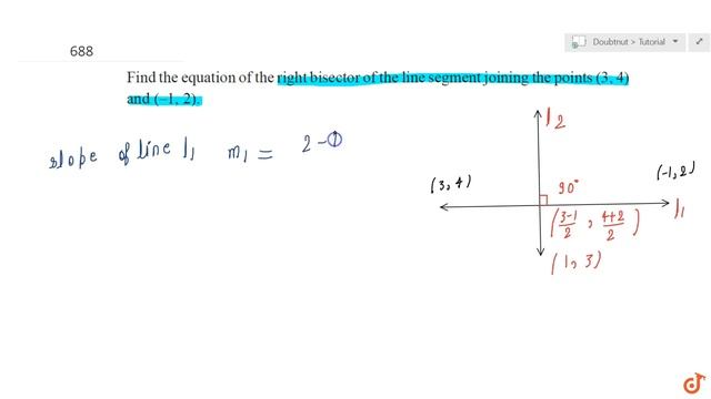 Find the equation of the right bisector of the line segment joining the points (3, 4) and (1, 2)... смотреть онлайн
