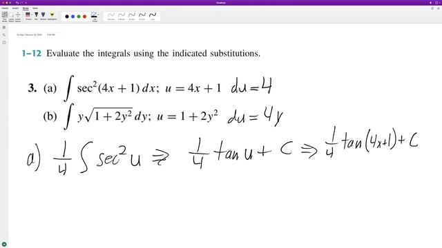a) sec^2(4x + 1) dx; u = 4x + 1 b) y*sqrt(1 + 2y^2) dy; u = 1 + 2y^2 смотреть онлайн