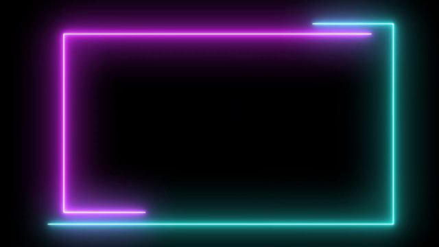 Abstract light neon frame on black background. Blue purple laser show looped animation. 4K video. смотреть онлайн