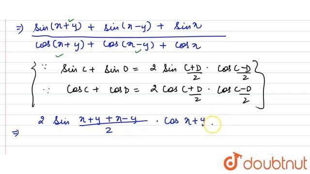 सिद्ध कीजिए कि (sin(x-y)+sinx+sin(x+y))/(cos(x-y)+cosx+cos(x+y))=tanx. | 12 | त्रिकोणमितीय फलन ... смотреть онлайн
