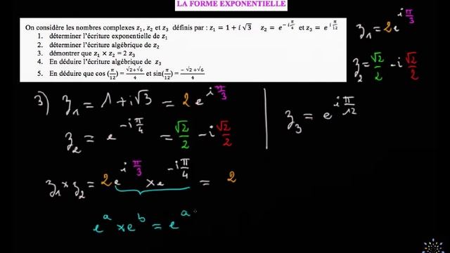 Exo sur cos et sin de pi/12 : 3/Montrer que z1 x z2 = 2 z3 avec z3 = exp(i*pi/12) смотреть онлайн