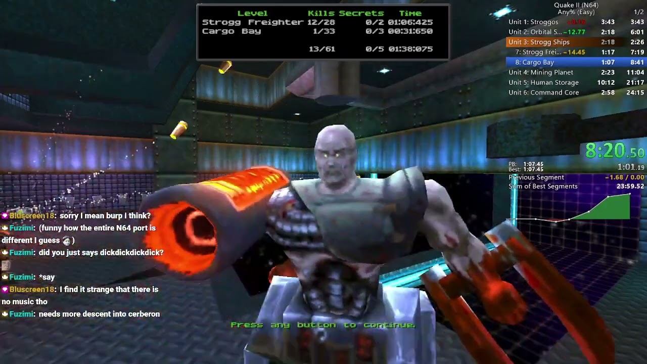 Quake II 64 Remaster Any% Speedrun in 21:16 (IGT 17:11.950) смотреть онлайн