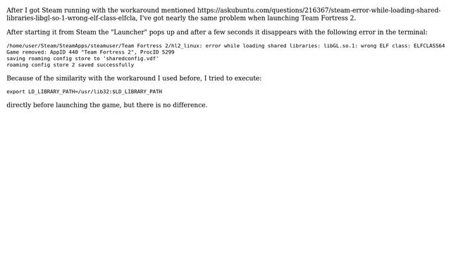 Ubuntu: Steam, launching Team Fortress 2: libGL.so.1: wrong ELF class: ELFCLASS64 смотреть онлайн