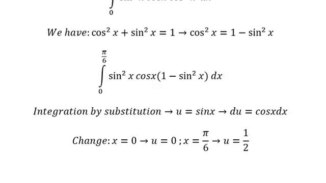 Calculus Help: Integral from 0 to pi/6 sin^2 x cos^3 x dx - Integration by substitution смотреть онлайн