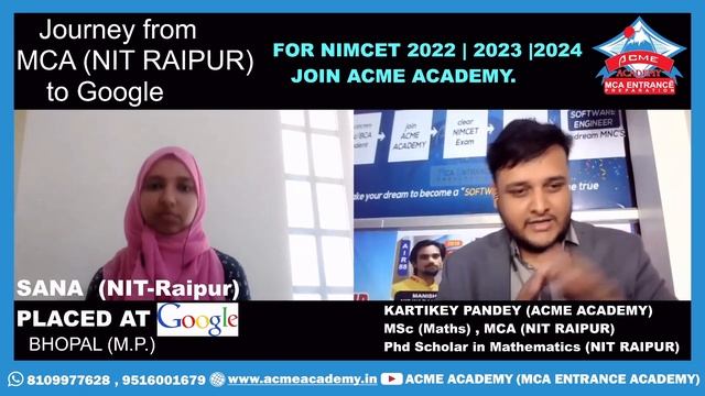 Journey from MCA (NIT Raipur) to Google | Sana Placed at Google | MCA from NIT Raipur смотреть онлайн