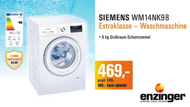 Die Mega Haushaltsgeräteaktion vom 30.06.21 - 08.07.21 bei Enzinger - Waschmaschine Siemens WM14NK9 смотреть онлайн