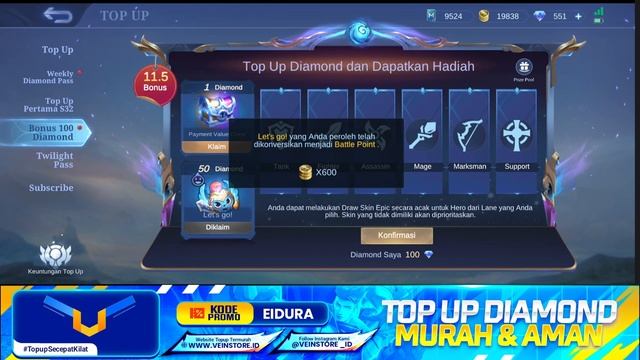 CARA BELI WEEKLY DIAMOND PASS DAPAT SKIN EPIC GRATIS! EVENT SKIN EPIC 100 DIAMOND RILIS ORI SERVER. смотреть онлайн