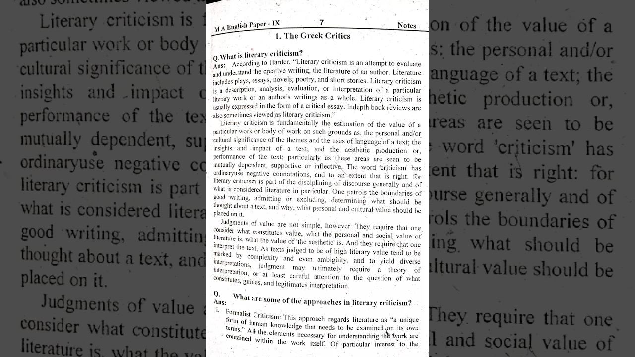 literary criticism notes chapter 1 Greek critic's literary criticism introduction #subscribe PDF 👇 смотреть онлайн