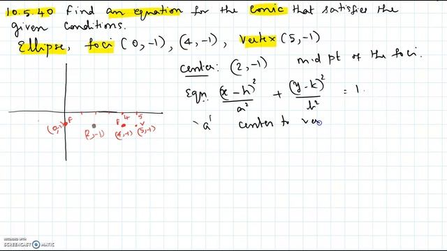 Ellipse - Find the equation - 10.5.40 смотреть онлайн
