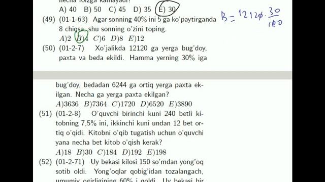 AXBOROTNOMA. 11.2 PROSENTGA OID MISOLLAR. 1-90 TESTLAR YECHIMI