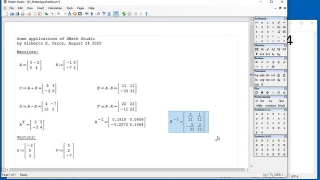 1.5 SMath Studio - Examples of Matrices and Vectors смотреть онлайн