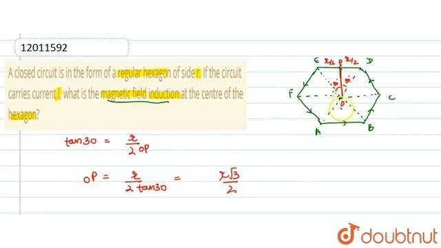 A closed circuit is in the form of a regular hexagon of side r. If the circuit carries current I, смотреть онлайн