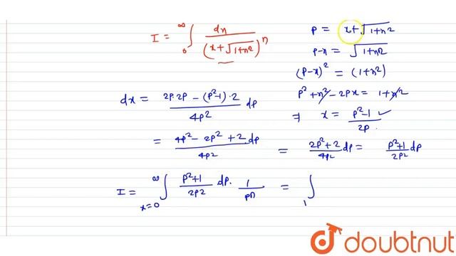 If `ngt1`, evaluate: `int_0^oo1/(x+sqrt(1+x^2))^ndx` смотреть онлайн
