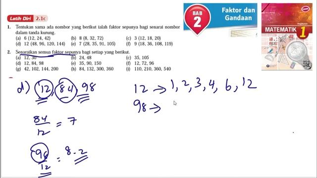 Matematik Tingkatan 1 Bab 2 Faktor dan Gandaan Latih diri 2.1c Tentukan sama ada faktor sepunya смотреть онлайн