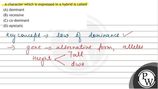 A character which is expressed in a hybrid is called
(A) dominant
(B) recessive
(C) co-dominant
... смотреть онлайн