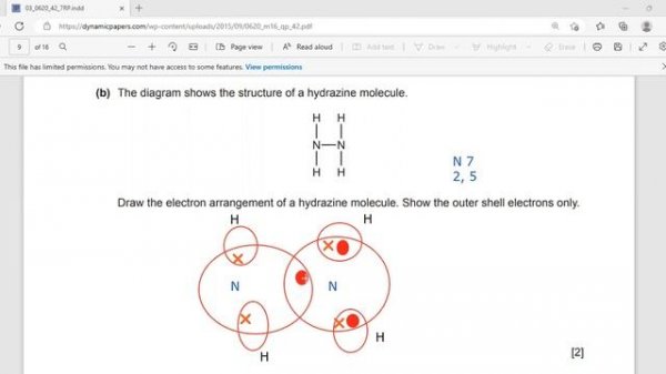 Drawing covalent bond in hydrazine molecule