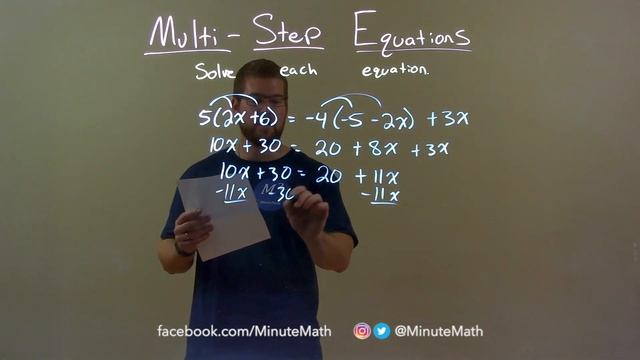 Solve 5(2x+6)=-4(-5-2x)+3x смотреть онлайн